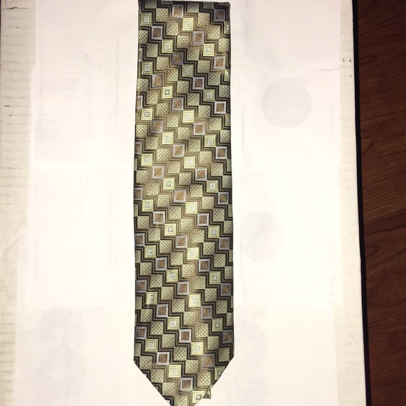 Bergamo New York Gray Blue Brown Cream Neck Tie - Picture 1 of 3